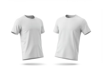 Two white t shirts floating on a white background in a studio setting for product presentation
