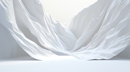 Dynamic fabric flow white background abstract art minimalist space soft textures modern aesthetic