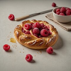 Raspberry Danish pastry, isolated on pure ivory background