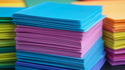 Stacks of colorful paper sheets