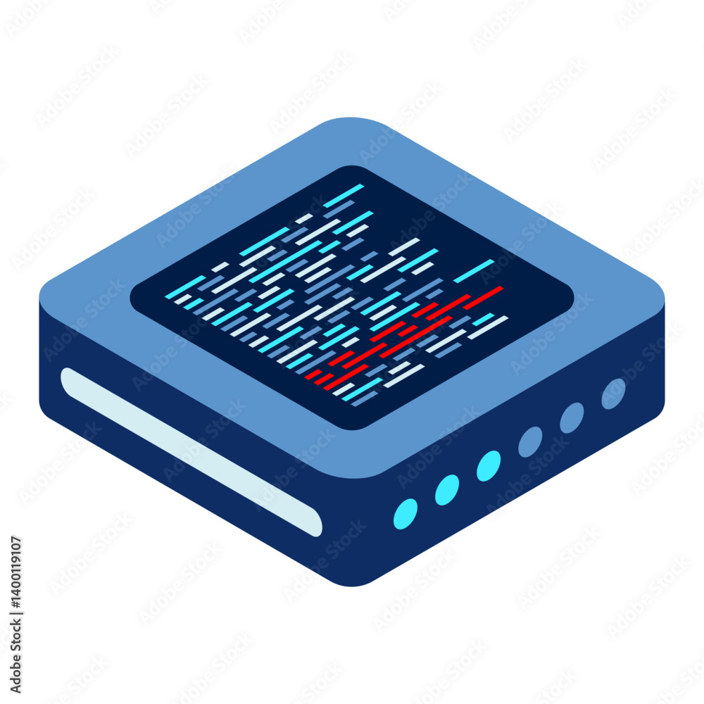 Poster isometric futuristic server. isometric database or data center. abstract blockchain. computer storag