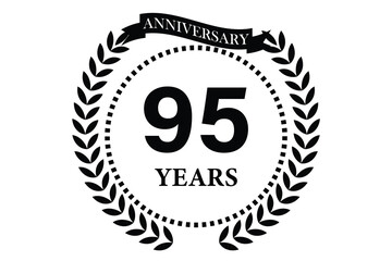 95 years anniversary icon with laurel wreath and number icon.