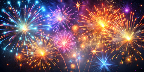 Fototapeta premium Modern digital fireworks with light streaks and glowing particles