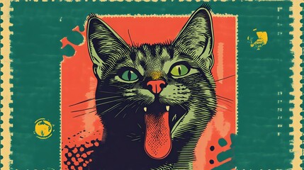 Vibrant pop art illustration of a playful cat with a detailed expression. Ideal for animal lovers or modern decor.