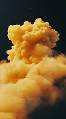 A stunning abstract cloud of yellow smoke billowing against a dark background, creating a dramatic and visually captivating atmosphere.