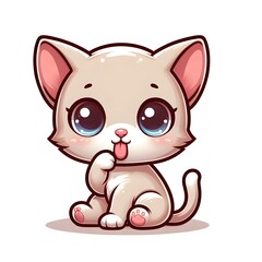 Fototapeta premium Cute Cartoon Baby Cat Licking Its Paw - Vector Illustration 