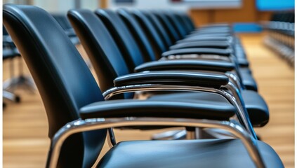Rows of black conference chairs