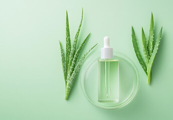 aloe vera essential oil serum in glass bottle for skin care and natural cosmetic products a refreshing and soothing treatment at home spa