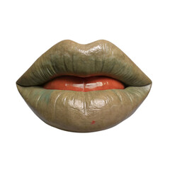 Glossy Open Mouth with Tan Green Lips and Red Tongue on a Black Background