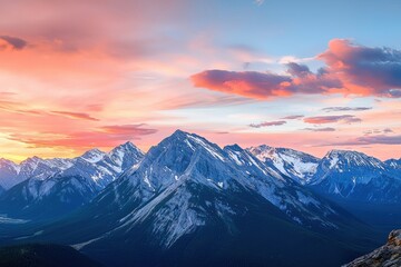 Vibrant sunset illuminating dramatic rugged mountain peaks