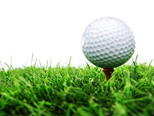 Fototapeta premium Golf ball resting on a tee in lush green grass