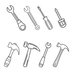Tool icons set. Wrench, screwdriver and hammer icon.