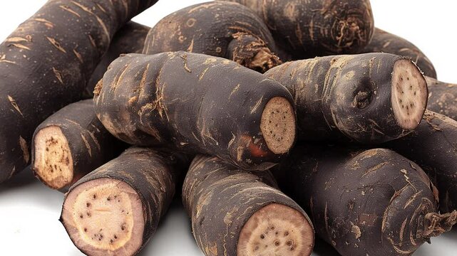 Cassava isolated on white background. 4K Footage of Cassava isolated on white background for banner, web design