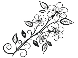 Elegant Botanical Illustration of Flowers and Leaves