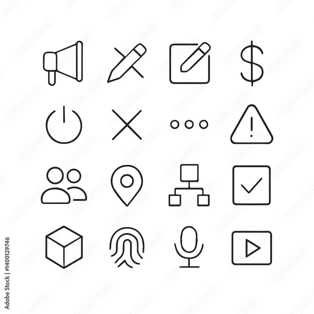 Poster set of modern line icons: a collection of line icons, meticulously designed and displayed on a clean