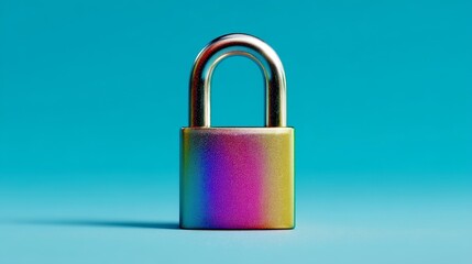 Naklejka premium Rainbow padlock on blue, a symbol of security, protection, and peace of mind vibrant