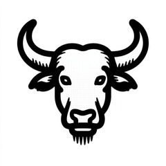 Fototapeta premium Black and White Bull Illustration: A Bold and Minimalist Design with Curved Horns and Distinct Features