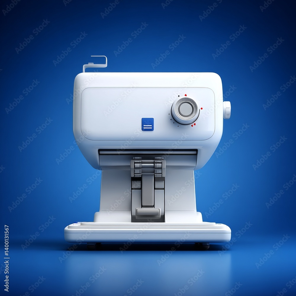 Aufkleber clean white machine with control knob and lever on blue background, showing modern design