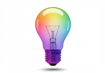 Fototapeta premium A colorful light bulb with rainbow gradient on a white background casting a subtle shadow below it