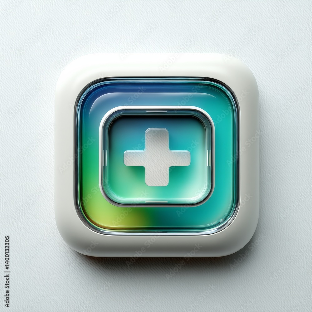 Fototapete Glossy Add Button on White: A Modern and Abstract Design of a Plus Sign Symbol with Gradient Colors