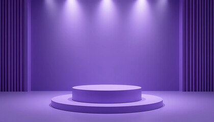 3D rendering purple colour minimal concept double cylinder pedestal or podium for product showcase display on empty background