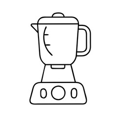 Line art drawing of a kitchen blender appliance with a glass jar and control buttons