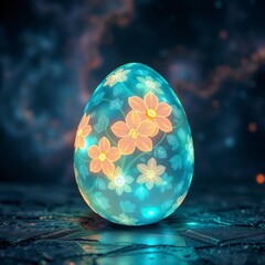 glowing light blue easter egg with flowers design