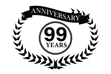 99 years anniversary icon with laurel wreath and number icon.