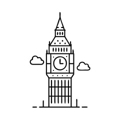 Iconic London Big Ben Clock Tower Illustration Line Art Design