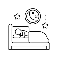Person Sleeping Soundly in Bed at Night under Crescent Moon and Stars