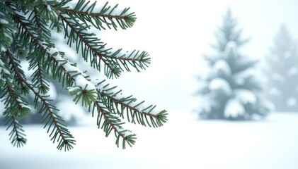 Snowy branches of fir trees isolated on white background, evergreen, frosty