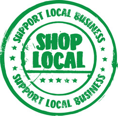 Shop Local. Support Local Business. Vector Green Stamp.