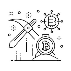 Bitcoin Mining Illustration Cryptocurrency Digital Currency Technology Blockchain Network Pickaxe Miner Decentralized Finance