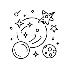 Celestial Flight Through Starry Galaxy Showing Planets and Rocket Ship