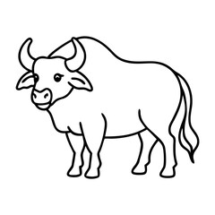 Line drawing of a large horned bovine animal standing peacefully