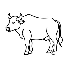 Line drawing of a bull standing sideways a simple black and white illustration