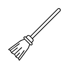 A Simple Line Drawing of a Traditional Broom for Cleaning or Witchcraft