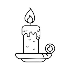 A Hand Drawn Illustration of a Melted Candle on a Plate with a Small Flame