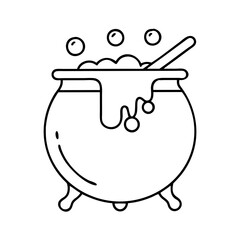 A bubbling cauldron with a spoon Halloween potion brewing magic witchcraft