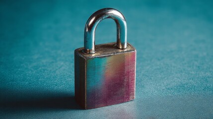 Fototapeta premium Enhanced security, closeup view of padlock on vibrant blue background symbolizing protection