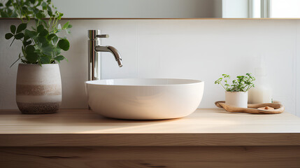 Fototapeta premium Close-up of Sink in Bathroom with Cozy Minimalist Decoration - Variant 2