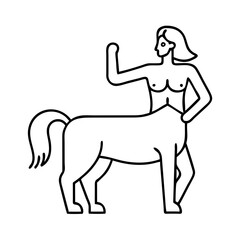 Line Art Drawing of a Female Centaur Standing with One Arm Raised