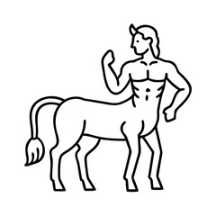A line drawing of a strong centaur a mythical creature with the upper body of a human and the lower body of a horse