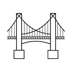 Fototapeta premium A Simple Line Drawing of a Suspension Bridge with Two Towers and a Curved Roadway
