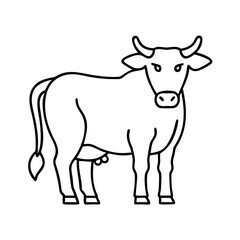 Line Drawing of a Cow Standing Farm Animal Cattle Livestock Beef Dairy Agriculture Rural