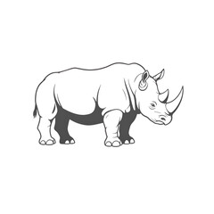 Fototapeta premium Rhino illustration, side view of a horned animal, gray outline on a field