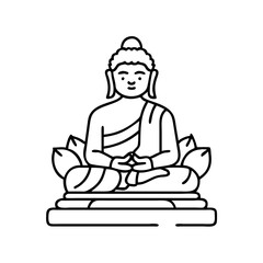 Line Art Illustration of Buddha in Lotus Position on a Pedestal Peaceful Meditation Spiritual Enlightenment