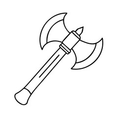A line drawing of a medieval double bladed battle axe weapon
