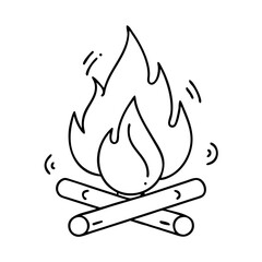 Campfire with Flames Line Art Illustration Simple Design