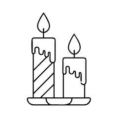 Two Candles on a Tray Line Art Illustration Graphic Design Element